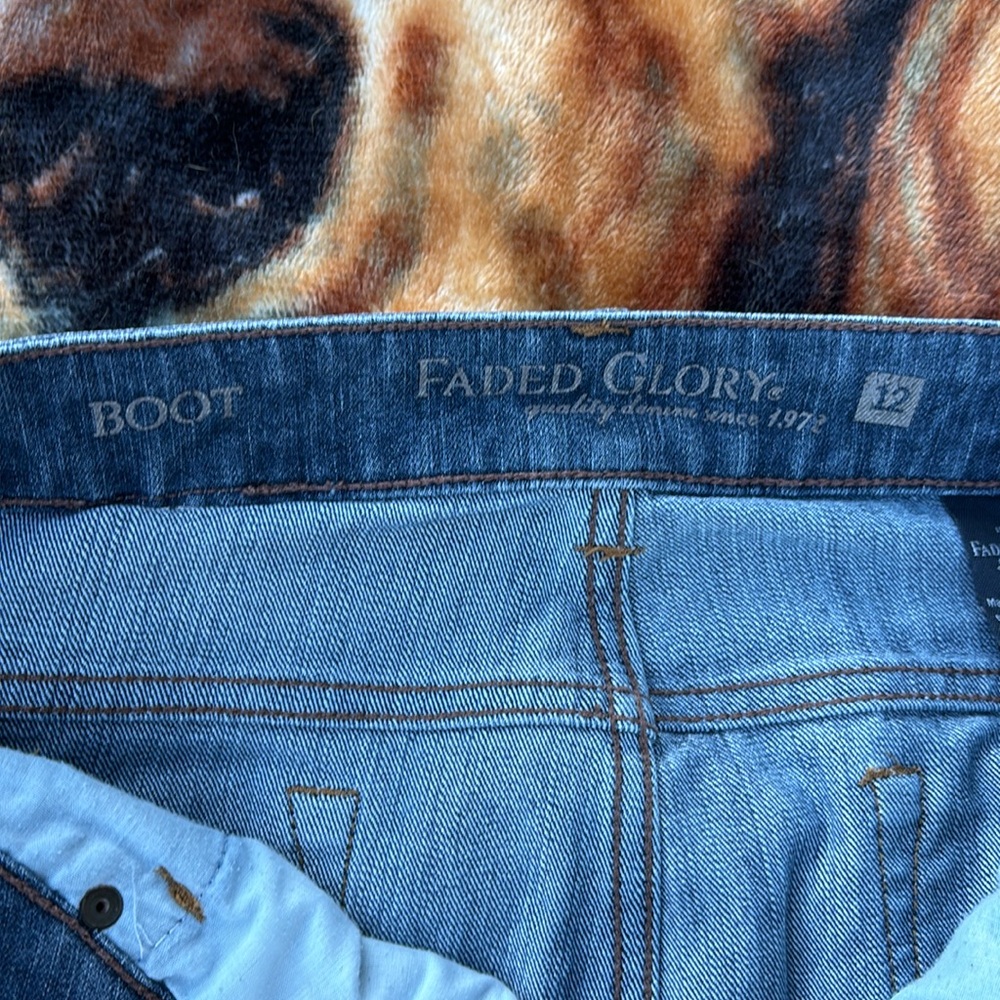 Faded Glory Quality Denim Bootcut Dark Blue Jeans Seam Rip Hole Women’s size 12A